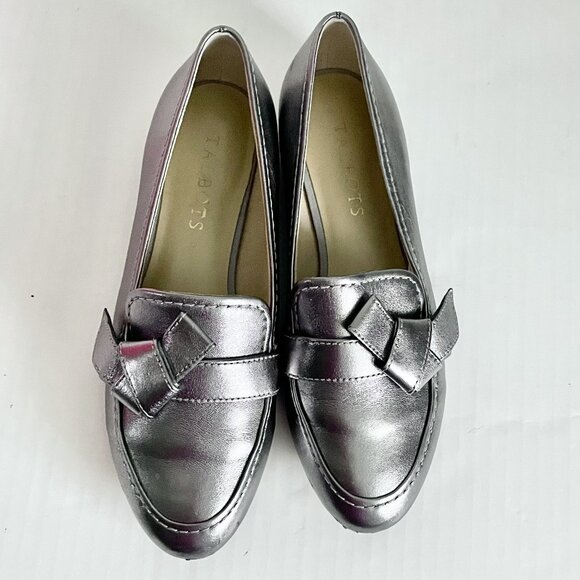 Talbots Ryan Knot Metallic Leather Loafers Size 6.5 Silver Holiday Slip On Shoes - Picture 4 of 11